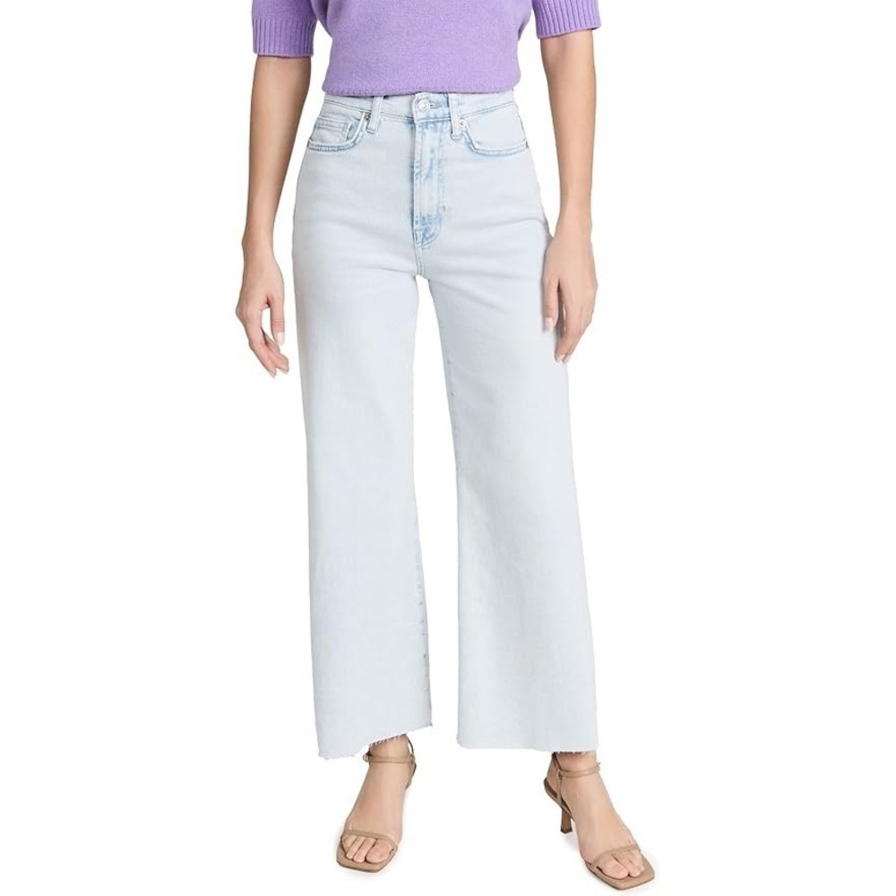 7‎ For All Mankind Womens Ultra High Rise Cropped Jo Jeans Size 32 Blue Raw Hem